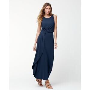 Tommy Bahama NWT $155 Tambour Draped Maxi Dress L Ocean Deep Navy Blue Sleeveles